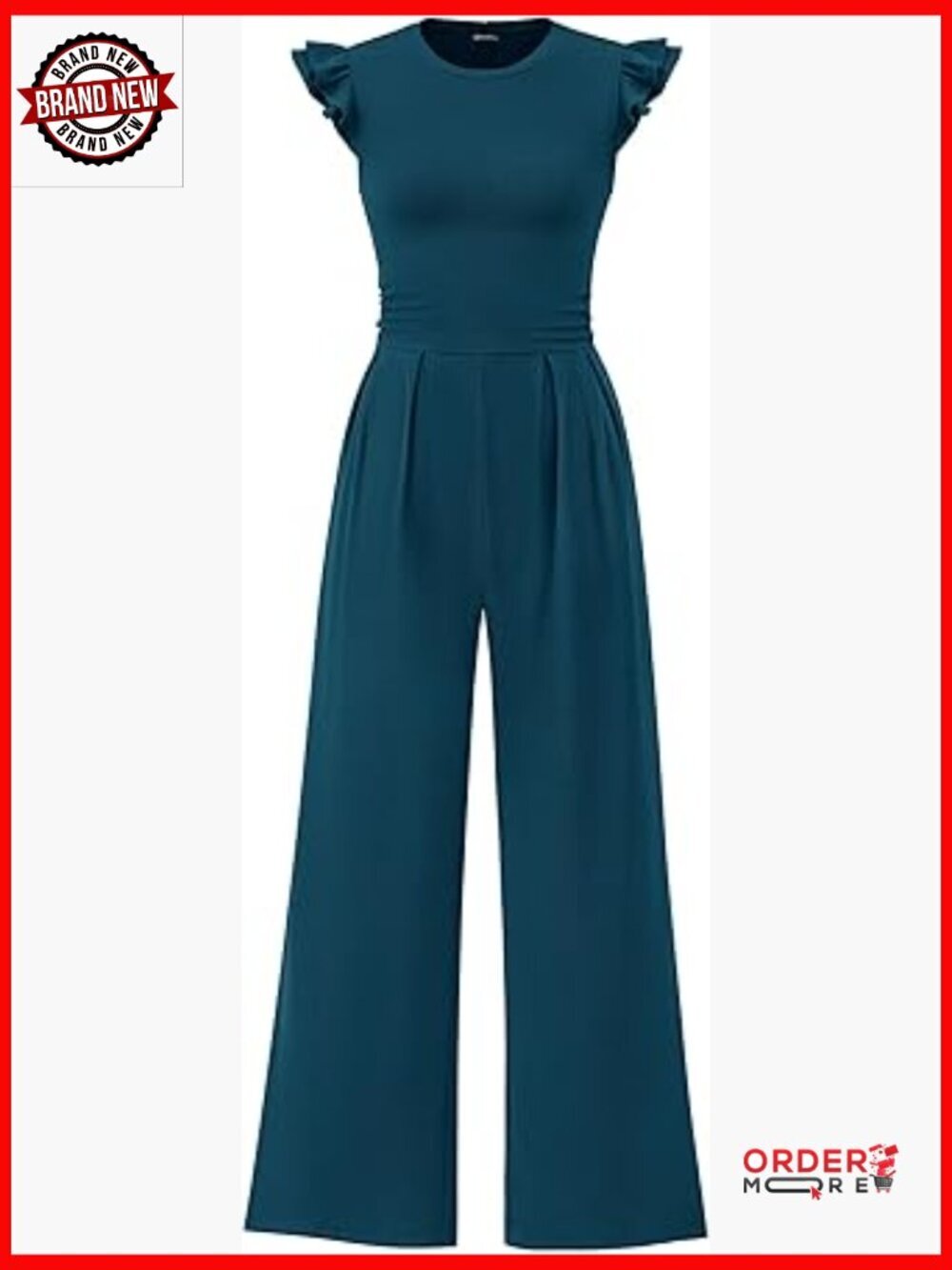 Ruffle Cap Sleeve Jumpsuit Crew Neck Wide Leg Romper Summer